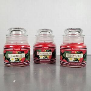 Yankee Candle Strawberry 3.7oz, Lot of 3 Small Jars Retired Black Band Rare VTG
